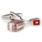 Old-School Broadcast Microphone Silver Red Cufflinks.JPG